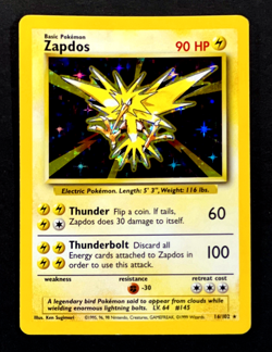 1999 Pokemon ZAPDOS Base Set HOLO RARE Unlimited Edition Card 16/102 WotC NM - Image 2