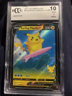 2021 Pokemon Celebrations Surfing Pikachu V #008 PSA 10 - Image 1