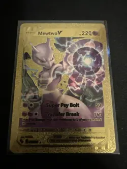 Mewtwo V HP220 Super Psy Bolt Transfer Break Gold Foil Fan Art Pokemon Card - Image 1