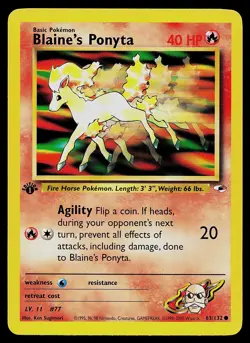 Pokemon Card - Blaine's Ponyta 1st Edition Gym Heroes 63/132 Common - Image 1