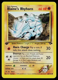 Pokemon Card - Blaine's Rhyhorn Gym Challenge 65/132 1st Edition - Image 1