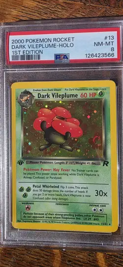 Dark Vileplume First Edition PSA 8 Pokemon Card With Holo Swirl #13/82 - Image 1
