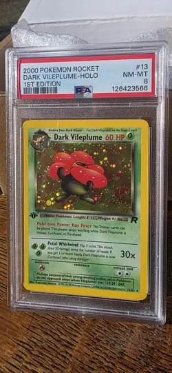 Dark Vileplume First Edition PSA 8 Pokemon Card With Holo Swirl #13/82 - Image 2