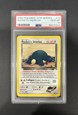 2000 Pokemon Gym Heroes Rocket’s Snorlax #33/132 PSA 10 GEM MINT WOTC -POP 42! - Image 1