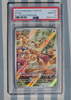 2024 POKEMON TWM EN-TWILIGHT MASQUERADE ILLUSTRATION RARE #188 EEVEE PSA 10 - Image 1