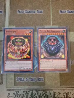 YUGIOH POT OF THE FORBIDDEN MP16 + GREED JAR DUNE COMMON 1ST ED NM - Image 1