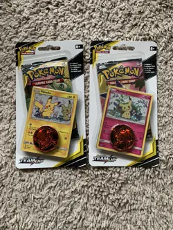 2x Sealed TEAM UP Blister Packs (Pikachu SM162 + Mimikyu SM163) Pokemon Cards - Image 1