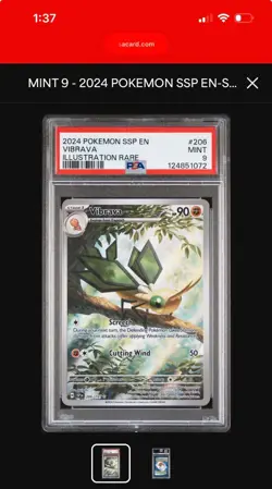 PSA MINT 9 - 2024 POKEMON SSP EN-SURGING SPARKS ILLUSTRATION RARE 206 VIBRAVA - Image 1