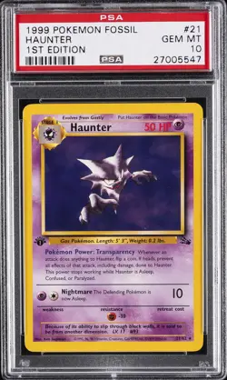 1999 POKEMON FOSSIL 1ST EDITION #21 HAUNTER PSA 10 - Image 1