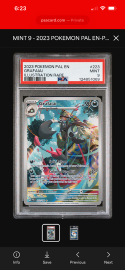 2023 POKEMON PAL EN-PALDEA EVOLVED ILLUSTRATION RARE #223 GRAFAIAI PSA 9 - Image 1