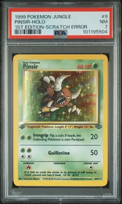 1999 POKEMON JUNGLE 1ST ED-SCRATCH ERR #9 PINSIR-HOLO PSA 7 - Image 1
