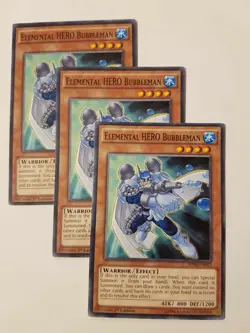 Yu-Gi-Oh! 3 x Elemental HERO Bubbleman (PLAYSET) 1st Ed NM SDHS-EN012 - Image 1