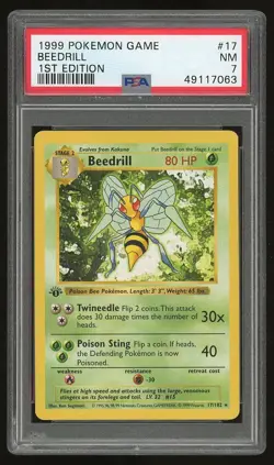 1999 Pokemon 1st Edition Shadowless Beedrill #17 PSA 7 - Image 1