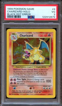 PSA 3 Pokemon Charizard Holo BLACK DOT ERROR 1999 Base Set 4/102 - Image 1