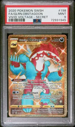2020 Pokemon Vivid Voltage #198 Full Art FA Galarian Obstagoon Secret Gold PSA 9 - Image 1