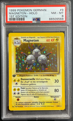 PSA 8 1st Edition Base Set Magneton 9 NM-MT German Pokemon Card Vintage Graded - Image 1