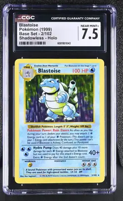 CGC 7.5 Blastoise 1999 Base Set 2/102 Shadowless Holo Pokemon Card - Image 1