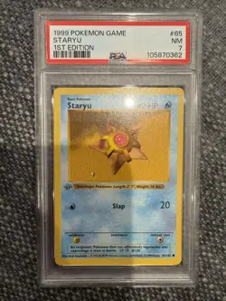Pokemon TCG Staryu Base Set 1999 1st Edition Shadowless Card 65/102 Common PSA 7 - Image 1