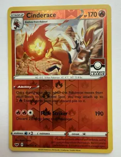 Cinderace 034/202 Reverse Holo Pokemon League Promo Pokemon TCG - Image 1