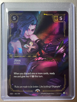 Riftbound Jinx Rebel Champion English card 202/298 Prerelease Stamped Promo - Image 1