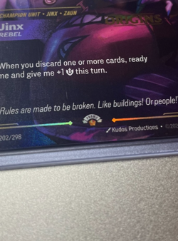 Riftbound Jinx Rebel Champion English card 202/298 Prerelease Stamped Promo - Image 3