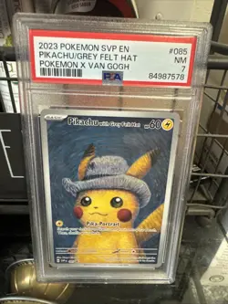 Pokemon Pikachu with Grey Felt Hat Van Gogh Full Art Promo SVP EN 085 PSA-7 - Image 1