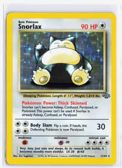 Pokemon Card Snorlax Holo Unlimited Jungle Set WotC 1999 Ultra Rare 11/64 LP- NM - Image 1