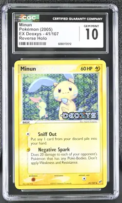 CGC 10 GEM MINT Minun 2005 EX Deoxys 41/107 Reverse Holo Stamped Pokemon Card - Image 1