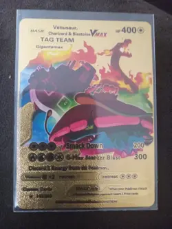 Venusaur Charizard Blastoise Gigantamax VMax Tag Team Gold Pokemon Card 143/203 - Image 1