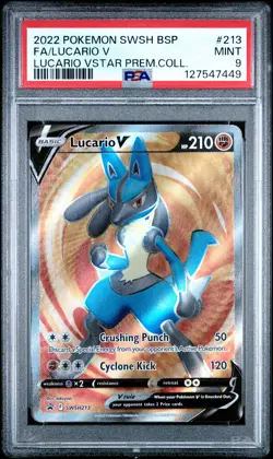 2022 POKEMON SWSH BLACK STAR PROMO #213 FULL ART/LUCARIO V PSA 9 - Image 1