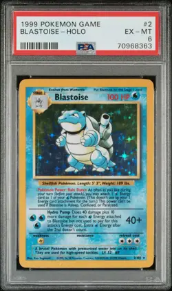 1999 Pokemon Base Set Blastoise 2/102 Holo PSA 6 EX-MT - Image 1