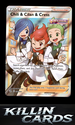 Chili & Cilan & Cress (Full Art) 258/264 Pokemon Ultra Rare SWSH08: Fusion Strik - Image 1