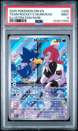 2025 POKEMON DESTINED RIVALS ILLUSTRATION RARE #200 TEAM ROCKET'S MURKROW PSA 9 - Image 1