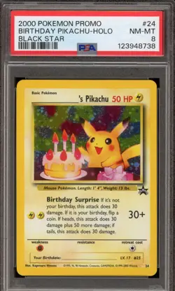 Pokemon Birthday Pikachu Black Star Holo Promo #24 PSA 8 - Image 1