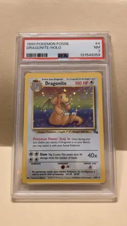 Pokemon TCG Dragonite 4/62 Holo Rare Card PSA 7 NM WOTC 1999 Pokemon Fossil - Image 1