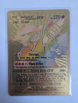 Rainbow Reshiram & Charizard GX Gold Foil Fan Art Card - Image 1