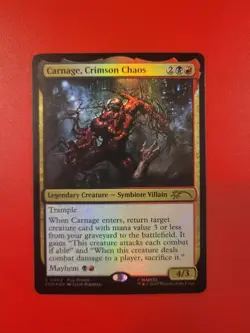 *Foil* Carnage, Crimson Chaos Play Promo. LP or better. MtG. Magic. Spider-Man. - Image 1