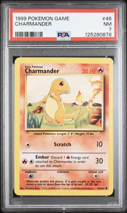 1999 POKEMON BASE SET UNLIMITED #46 CHARMANDER PSA 7 - Image 1