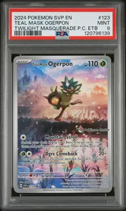 PSA 9 TEAL MASK OGERPON POKEMON CENTER ETB PROMO SVP #123 TWILIGHT MASQUERADE - Image 1