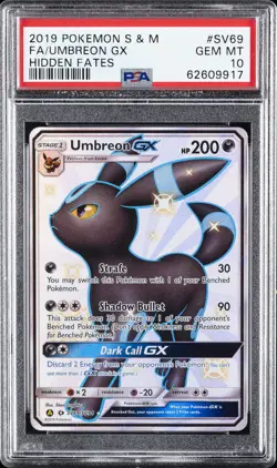 2019 POKEMON SUN & MOON HIDDEN FATES #SV69 FULL ART/UMBREON GX PSA 10 - Image 1