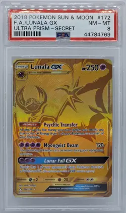 PSA 8 Lunala GX 172/156 Secret Rare Pokemon Card - Image 1