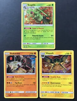 3 X SM PROMO Pokemon Card HOLO Sceptile 10a/168 Vikavolt SM208 Stakataka SM209 - Image 1
