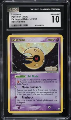 2006 Pokemon EX Legend Maker Reverse Holo Lunatone #20 CGC 10 - Image 1