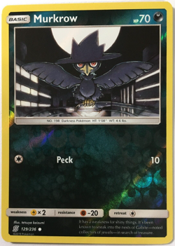 POKEMON MURKROW 129/236 UNIFIED MINDS COMMON REVERSE HOLO NEAR MINT - Image 1
