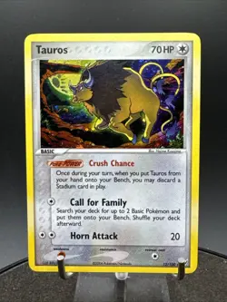Tauros 12/100 Holo Rare EX Crystal Guardians Pokemon Card SWIRL - Image 1