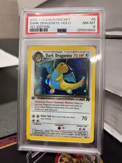 2000 Pokemon DARK DRAGONITE 5/82 Team Rocket 1st Edition Holo Rare English PSA 8 - Image 1