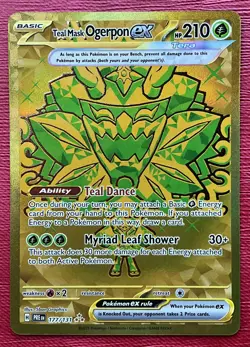 Teal Mask Ogerpon EX Pokemon Prismatic Evolutions Gold Hyper Rare # 177/131 - Image 1