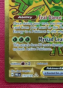 Teal Mask Ogerpon EX Pokemon Prismatic Evolutions Gold Hyper Rare # 177/131 - Image 5