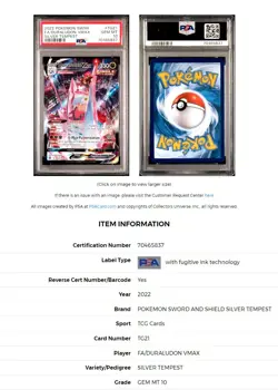 2022 Pokemon Duraludon VMAX SWSH Silver Tempest TG21/TG30 Holo PSA 10 Gem Mint! - Image 3
