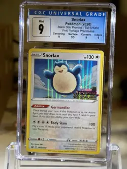 CGC 9 MINT Snorlax SWSH068 PRERELEASE Vivid Voltage PROMO Pokemon Card Game - Image 1